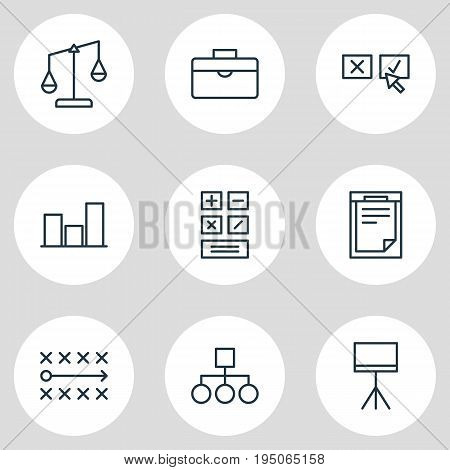 Vector Illustration Of 9 Business Icons. Editable Pack Of Recision, Portfolio, File And Other Elements.