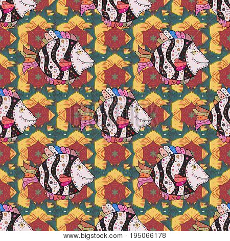 On colored background. Reaver collection seamless pattern. Vector illustration. Hand drawn fish.