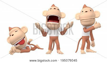 monkey character 
Fun monkey posing and facial expression　- 3D Illustration