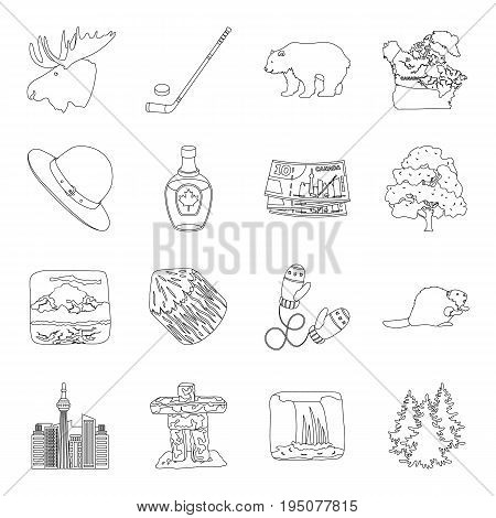 Wild animal, deer, horns and other Canada elements. Canada set collection icons in line style vector symbol stock illustration.