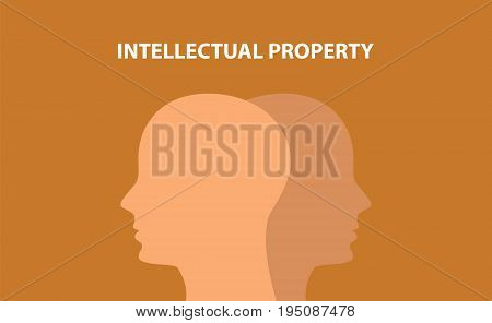 intellectual property concept illustration with human head silhouette and text over it with brown background vector