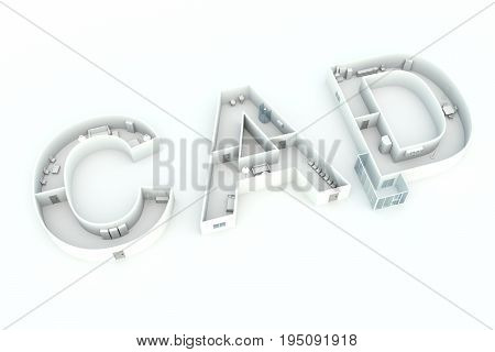CAD in interior design on white background 3D illustration