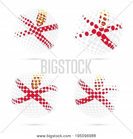 Jersey Halftone Flag Set Patriotic Vector Design. 3D Halftone Sphere In Jersey National Flag Colors
