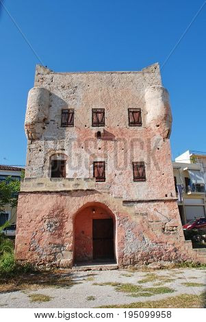 The historic Markellos Tower in Aegina Town on the Greek island of Aegina on April 26, 2017. The tower was once a seat of the Greek government during the War of Independence.