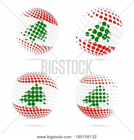 Lebanon Halftone Flag Set Patriotic Vector Design. 3D Halftone Sphere In Lebanon National Flag Color