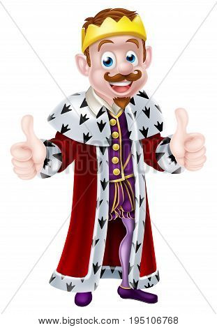 Drawing of a cartoon king character wearing a crown and ermine cape, giving a double thumbs up