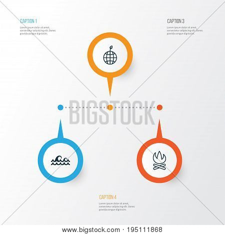 Eco Icons Set. Collection Of Bonfire, Ocean Wave, World Ecology And Other Elements. Also Includes Symbols Such As Fire, Bonfire, Ecology.