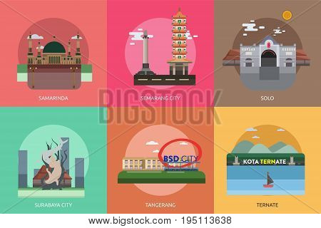 City of Indonesia Conceptual Design | Set of great flat design illustration concepts for city, indonesian, travel and much more.