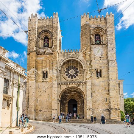 LISBON,PORTUGAL - MAY 18,2017 - View at the Cathedral of St.Mary Major in Lisbon. Lisbon is the capital of Portugal.