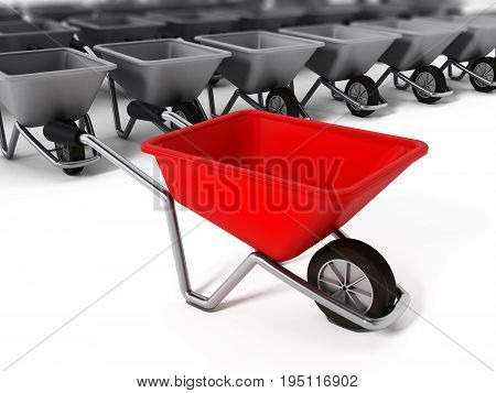 Hand barrow isolated on white background. 3D illustration.