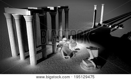 Broken lady of justice 3d rendering