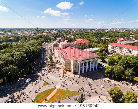 Kaliningrad Russia - July 09 2017: Bird-eye view of the crowd of people on a pedestrian streets during the city day of Kaliningrad