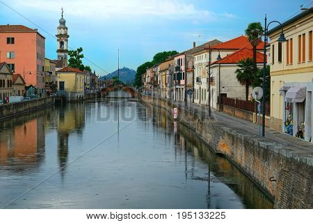 Battaglia Terme, Italy - June, 27, 2017: bank of a city channel in Battaglia Terme, Italy