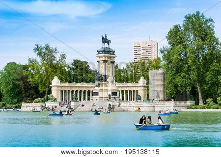 MADRID, SPAIN - April 20, 2017: Monumento Alfonso XII in madrid, Spain