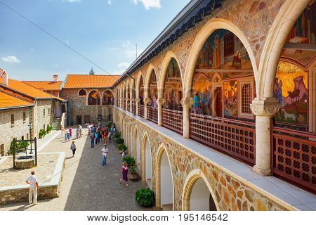 CYPRUS PAPHOS- SEPTEMBER 21 2016: courtyard in the famous Kykkos monastery.