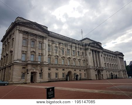 London UK - 13th June 2017: The front of Buckingham Palce on an overcast afternoon