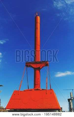DUBLIN IRELAND - 12th July 2017: detail of the regenerated Docklands area of Dublin featuring the red Diving Bell