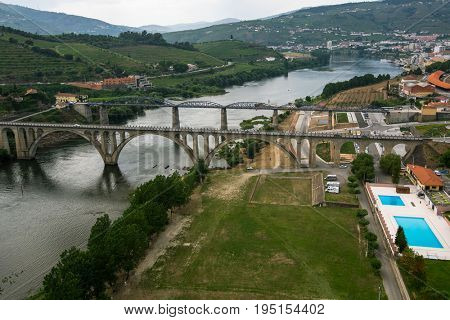 Top view of Peso da Regua city, northern Portugal. 