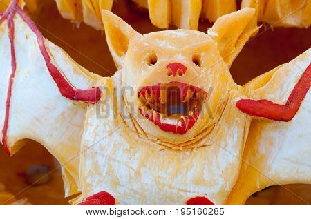 CHADDS FORD, PA - OCTOBER 26: View of Bat Pumpkin at The Great Pumpkin Carve carving contest on October 26, 2013