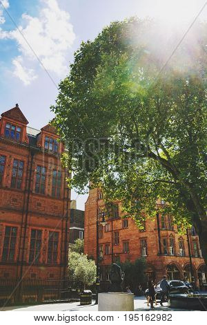 LONDON UNITED KINGDOM - August 6th 2016: Detail of beautiful buildings architecture in the streets of London city centre near Grosvenor Square and Duke Street