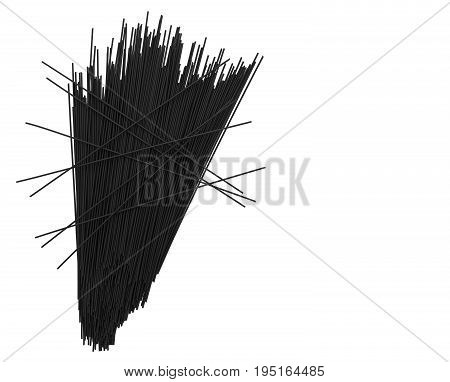 messy arrangement of black ink squid spaghetti isolated on a black background vertical with copy space