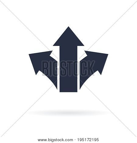 Three arrows symbol pointing in different directions. Choice icon, the way concept. Choose variation icon
