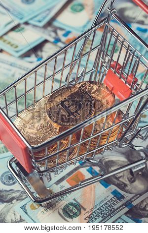 Shopping cart with bitcoins