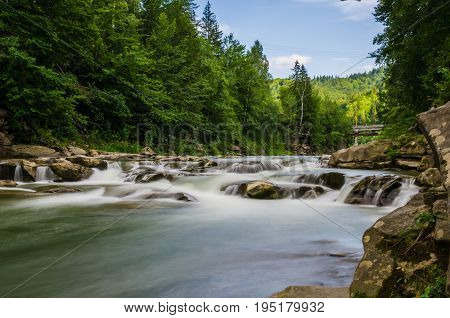 Background Landscape With Waterfall In Yaremche Vilage In Ukraine