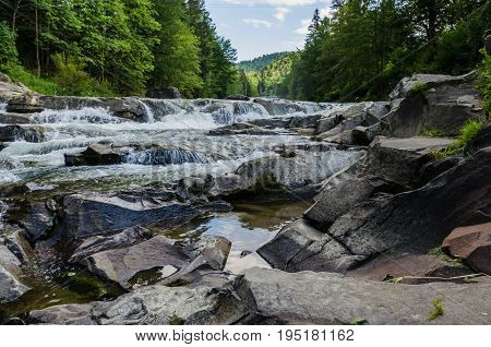 Background Landscape With Waterfall In Yaremche Vilage In Ukraine