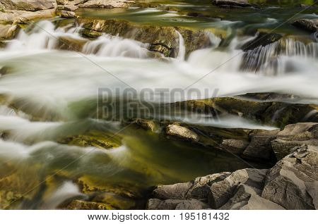 Background Landscape With Waterfall In Yaremche Vilage In Ukraine