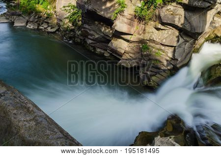 Background Landscape With Waterfall In Yaremche Vilage In Ukraine