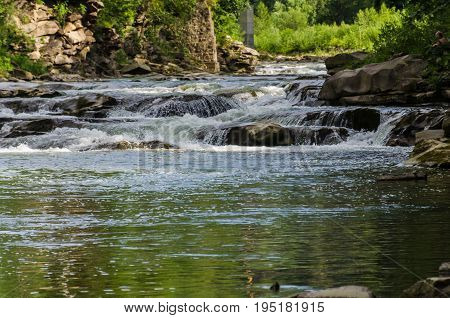 Background Landscape With Waterfall In Yaremche Vilage In Ukraine