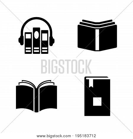 Audio Books. Simple Related Vector Icons Set for Video, Mobile Apps, Web Sites, Print Projects and Your Design. Black Flat Illustration on White Background.