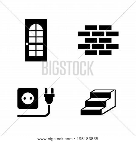 Building House. Simple Related Vector Icons Set for Video, Mobile Apps, Web Sites, Print Projects and Your Design. Black Flat Illustration on White Background.