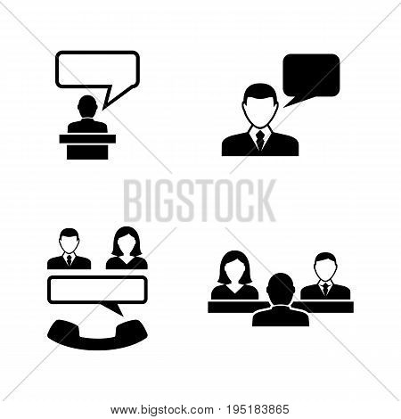 Business Communication. Simple Related Vector Icons Set for Video, Mobile Apps, Web Sites, Print Projects and Your Design. Black Flat Illustration on White Background.