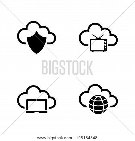 Computer Cloud. Simple Related Vector Icons Set for Video, Mobile Apps, Web Sites, Print Projects and Your Design. Black Flat Illustration on White Background.