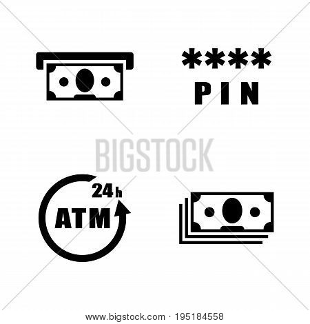 Atm. Simple Related Vector Icons Set for Video, Mobile Apps, Web Sites, Print Projects and Your Design. Black Flat Illustration on White Background.