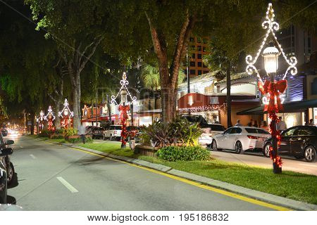 FORT LAUDERDALE, FL, USA - DEC. 25, 2014: Las Olas Boulevard at night, Fort Lauderdale, Florida, USA.