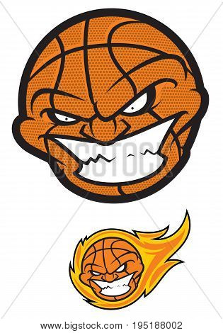 Cartoon character. Basketball ball. Angry mascot isolated on white