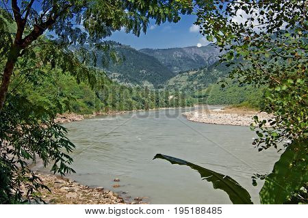View of river in Nepal in the nice weather