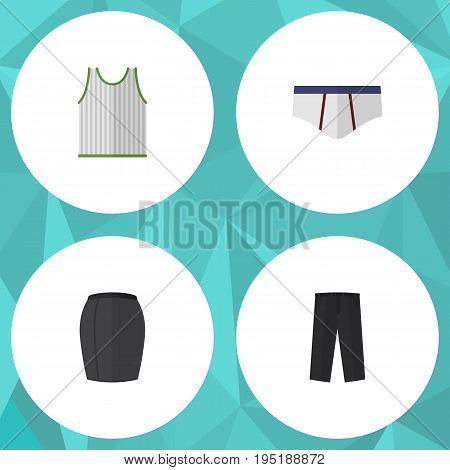 Flat Icon Garment Set Of Stylish Apparel, Pants, Underclothes And Other Vector Objects. Also Includes Leggings, Singlet, Briefs Elements.