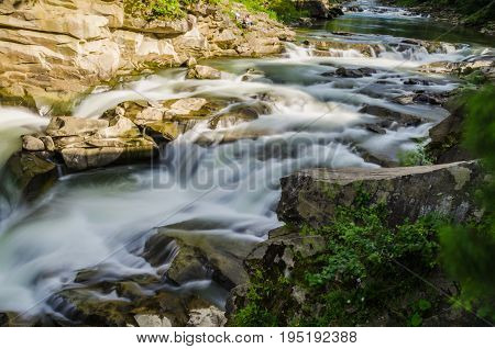 Background Landscape With Waterfall In Yaremche Vilage In Ukraine