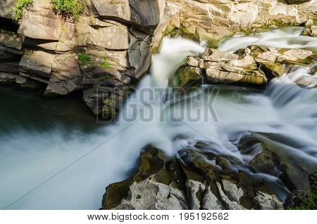 Background Landscape With Waterfall In Yaremche Vilage In Ukraine