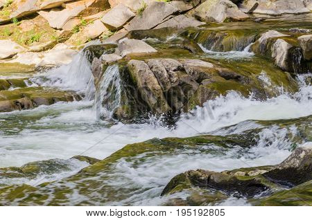 Background Landscape With Waterfall In Yaremche Vilage In Ukraine