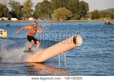 Rider Wakeboarding In The Cable Wake Park Merkur
