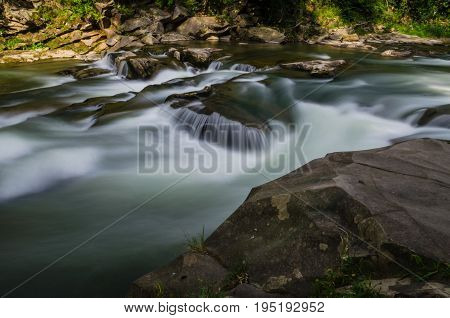 Background Landscape With Waterfall In Yaremche Vilage In Ukraine