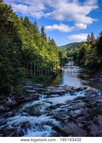 Background Landscape With Waterfall In Yaremche Vilage In Ukraine