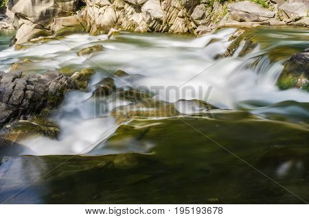 Background Landscape With Waterfall In Yaremche Vilage In Ukraine