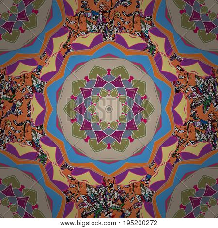 Seamless background. Vintage retro style. For print on fabric textiles sketch. Seamless pattern with colorful paisley flowers and decorative elements. Vector illustration.