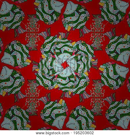 Of a seamless fish pattern in colors. Ink drawn style. Vector illustration.